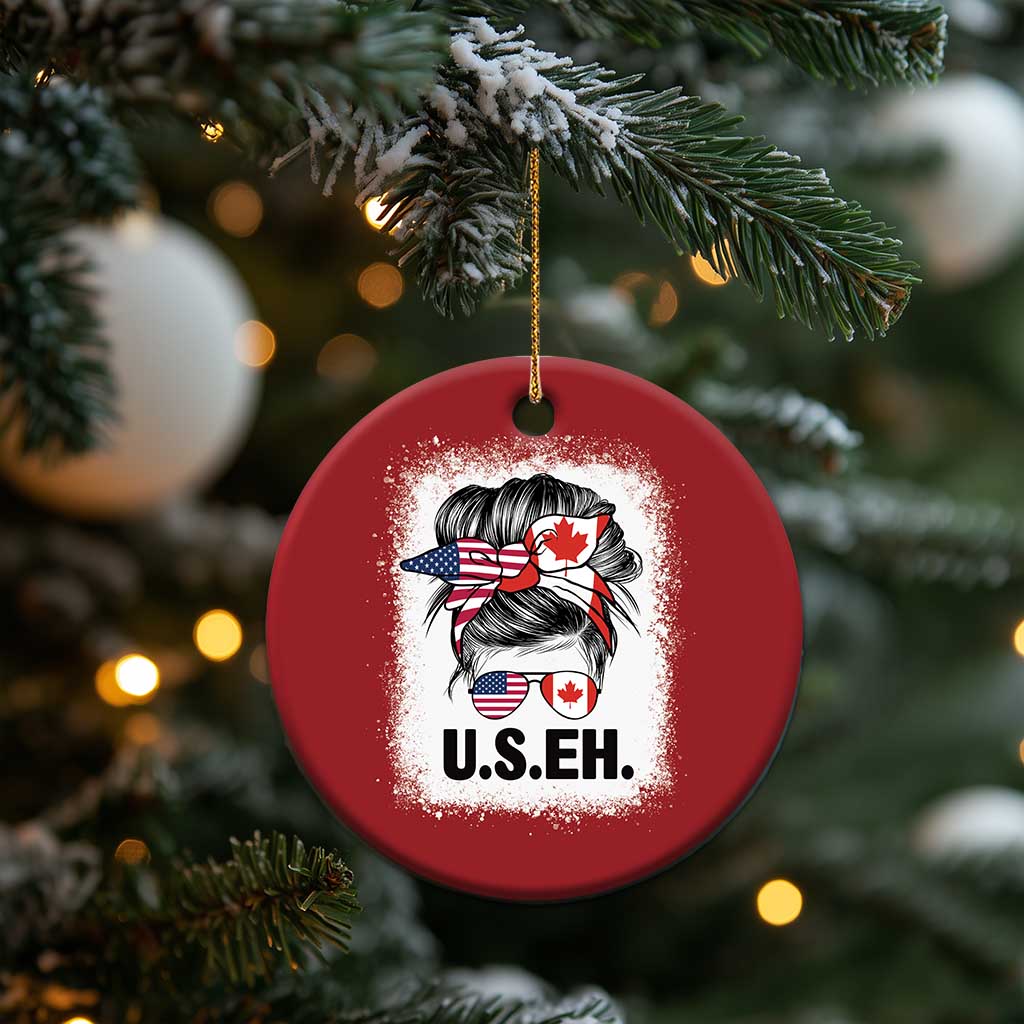 Funny American Canadan Bleached Christmas Ornament US EH America Canada Flag Messy Bun TS02