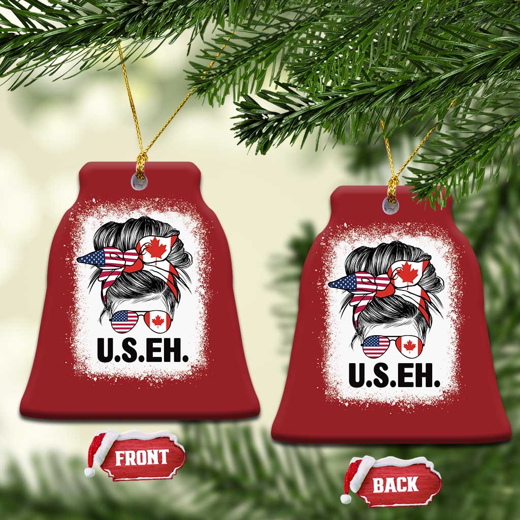 Funny American Canadan Bleached Christmas Ornament US EH America Canada Flag Messy Bun TS02