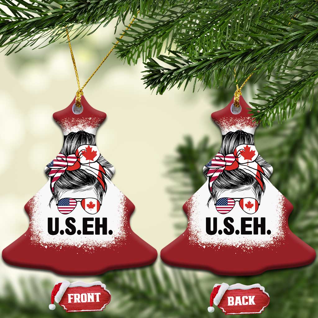Funny American Canadan Bleached Christmas Ornament US EH America Canada Flag Messy Bun TS02