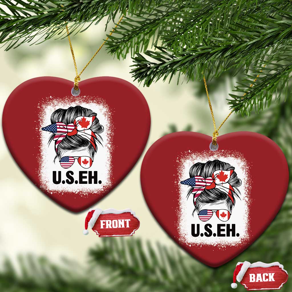 Funny American Canadan Bleached Christmas Ornament US EH America Canada Flag Messy Bun TS02