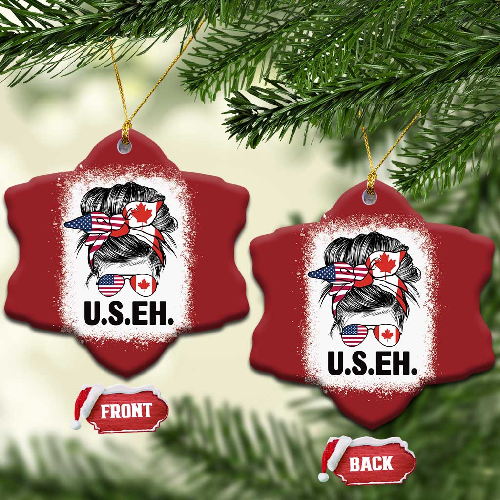 Funny American Canadan Bleached Christmas Ornament US EH America Canada Flag Messy Bun TS02