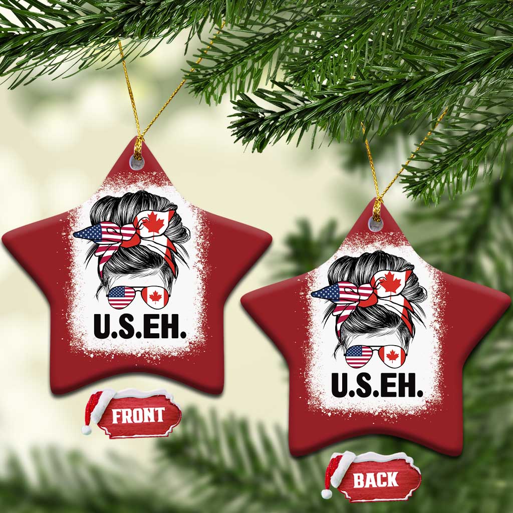 Funny American Canadan Bleached Christmas Ornament US EH America Canada Flag Messy Bun TS02