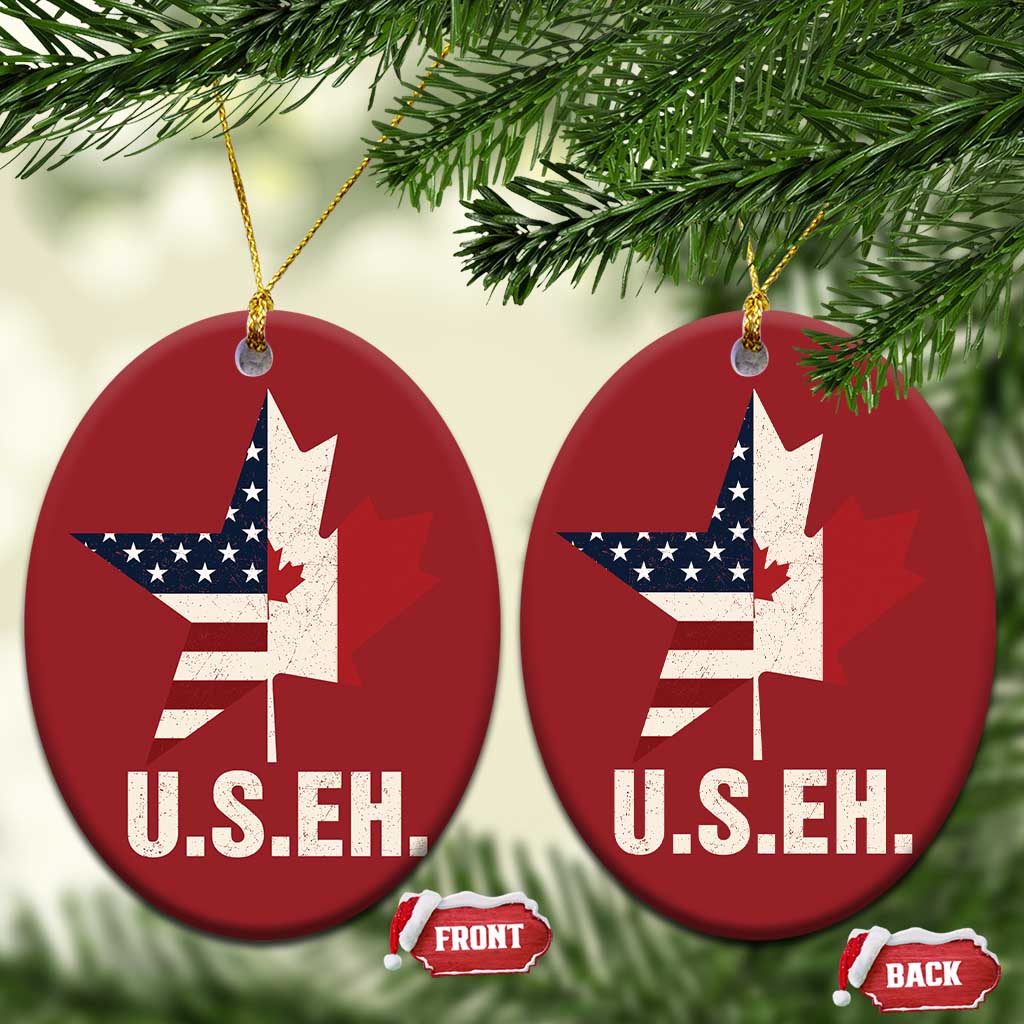 Funny American Canadan Christmas Ornament US EH Canada Maple Leaf America Star Flag TS02