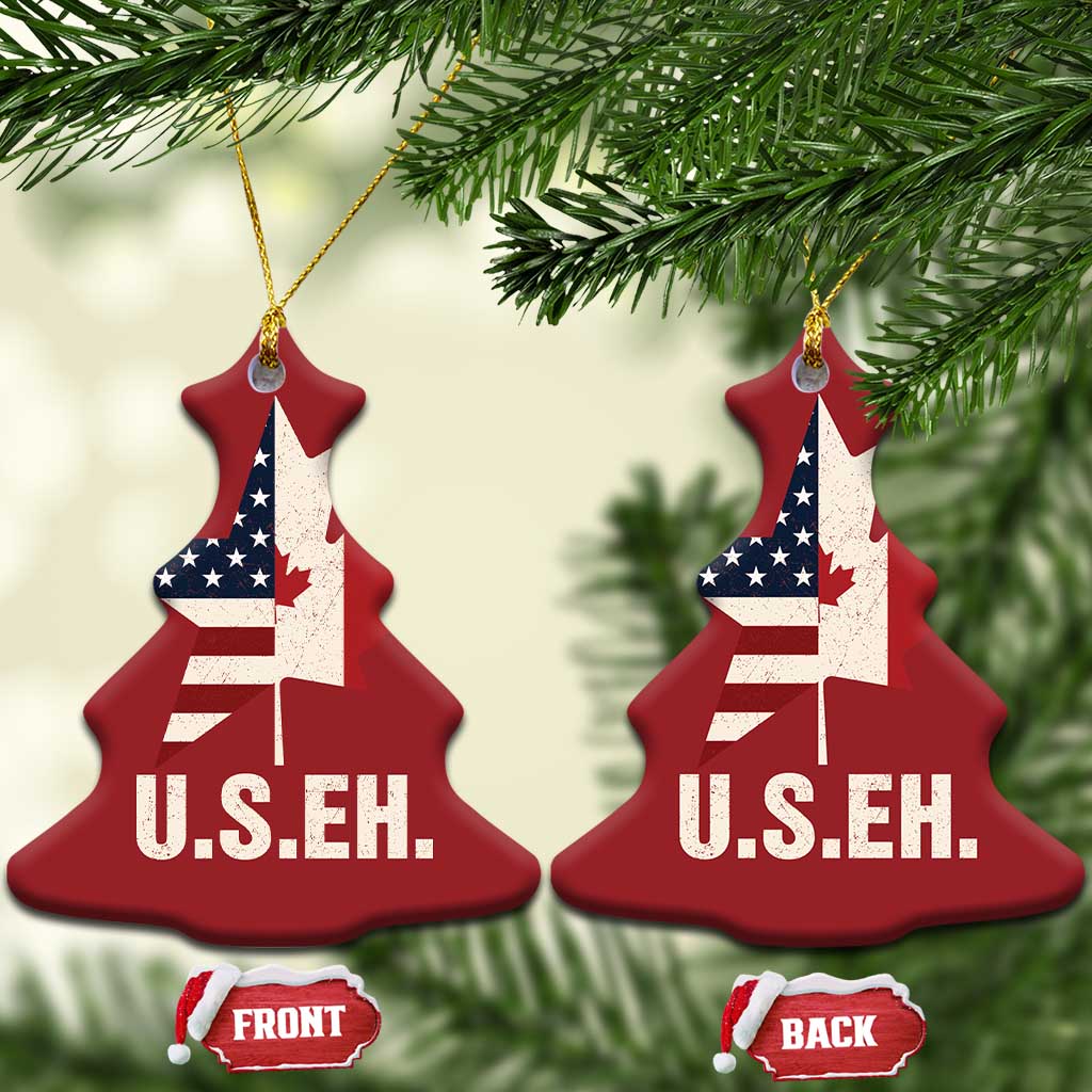 Funny American Canadan Christmas Ornament US EH Canada Maple Leaf America Star Flag TS02