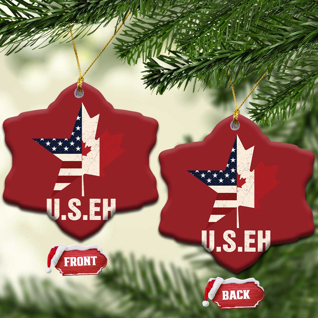 Funny American Canadan Christmas Ornament US EH Canada Maple Leaf America Star Flag TS02