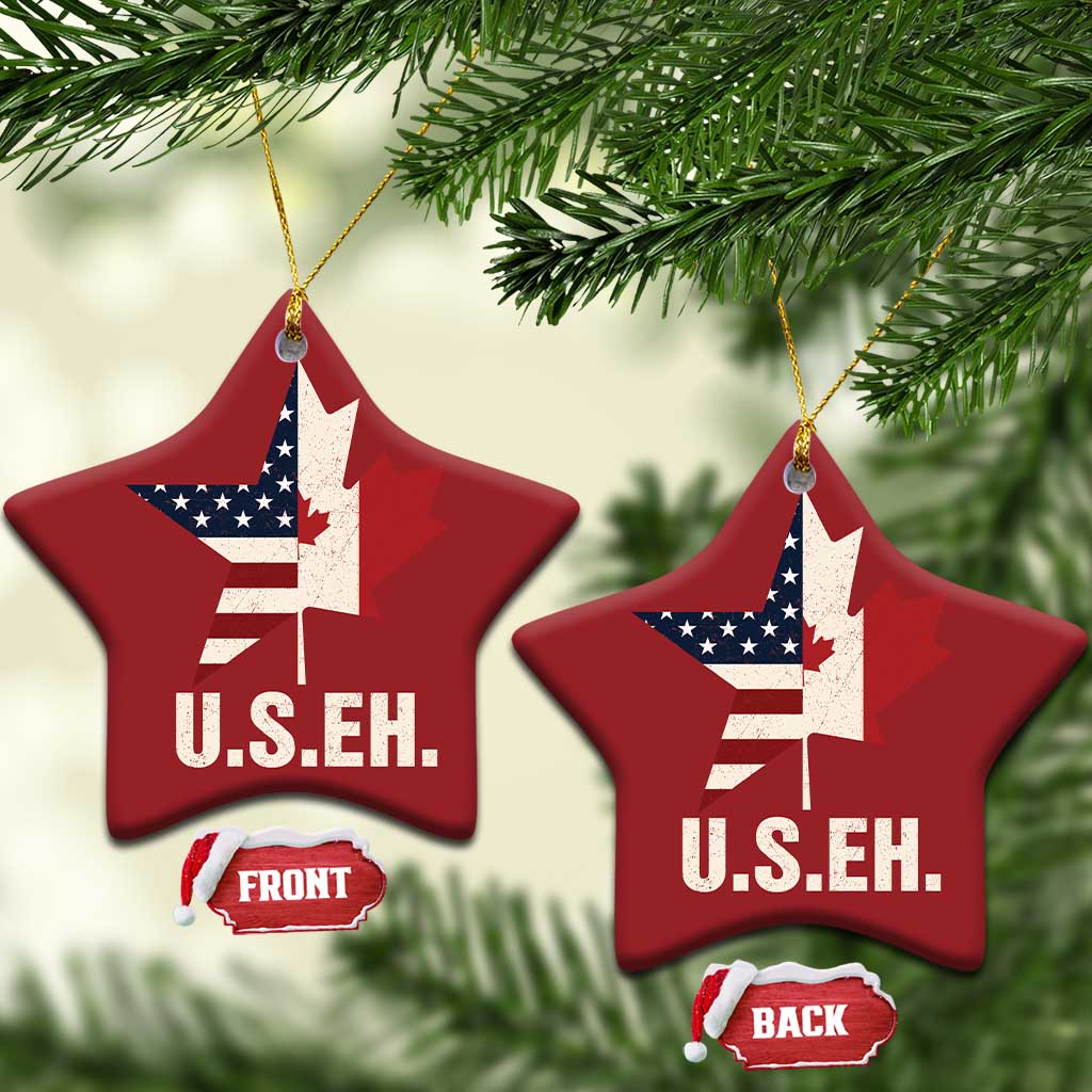 Funny American Canadan Christmas Ornament US EH Canada Maple Leaf America Star Flag TS02
