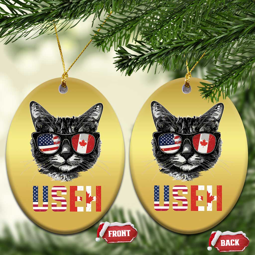 Cool American Canadan Cat Christmas Ornament US EH American Canada Flag Funny TS02