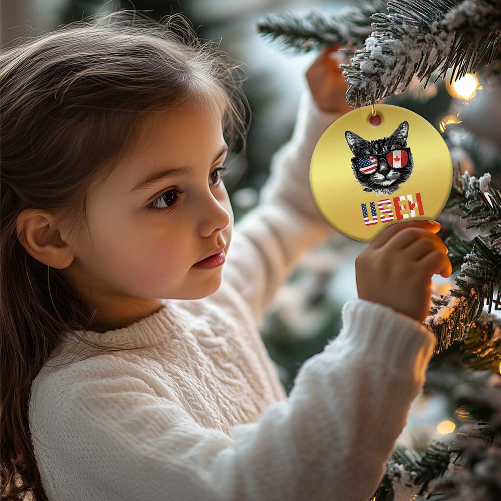 Cool American Canadan Cat Christmas Ornament US EH American Canada Flag Funny TS02