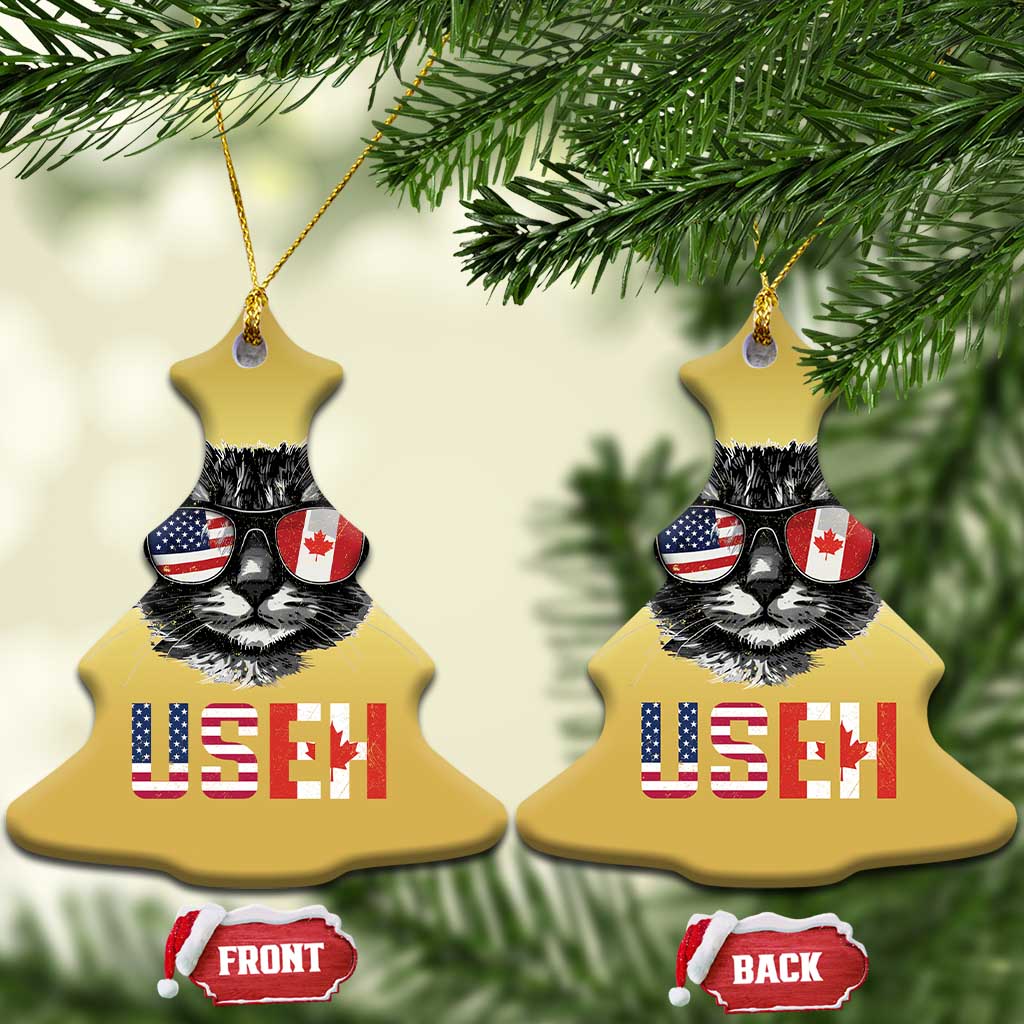 Cool American Canadan Cat Christmas Ornament US EH American Canada Flag Funny TS02