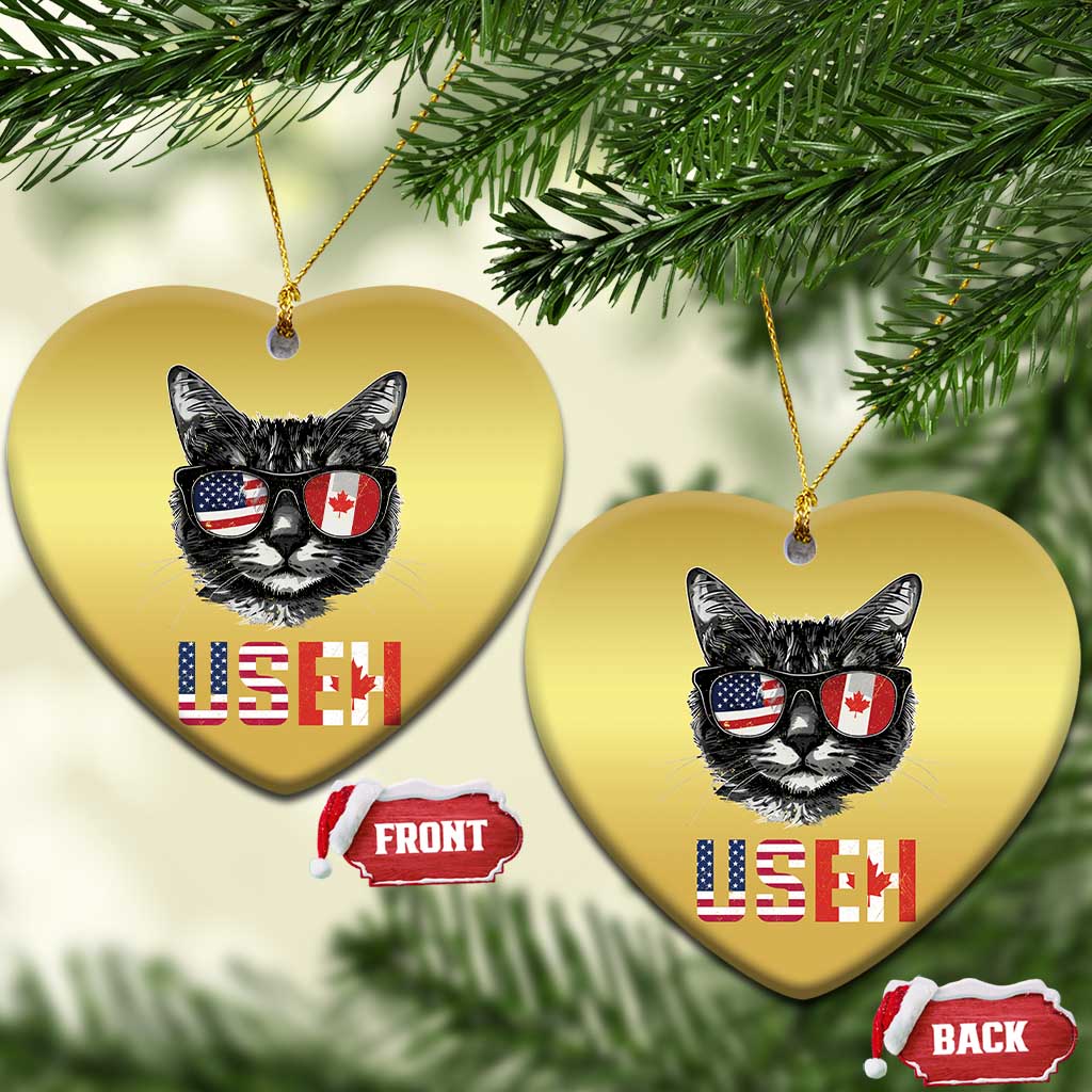 Cool American Canadan Cat Christmas Ornament US EH American Canada Flag Funny TS02