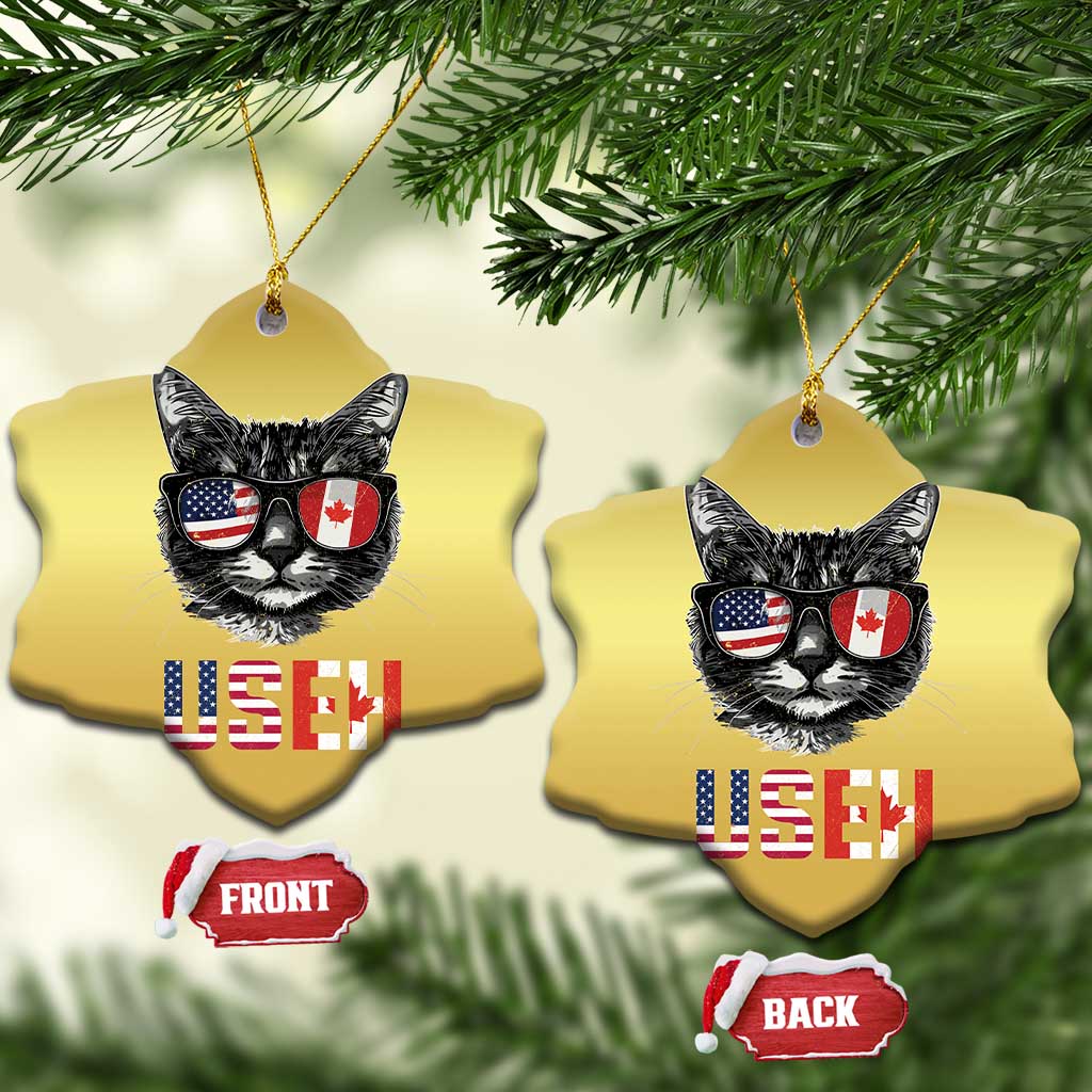 Cool American Canadan Cat Christmas Ornament US EH American Canada Flag Funny TS02