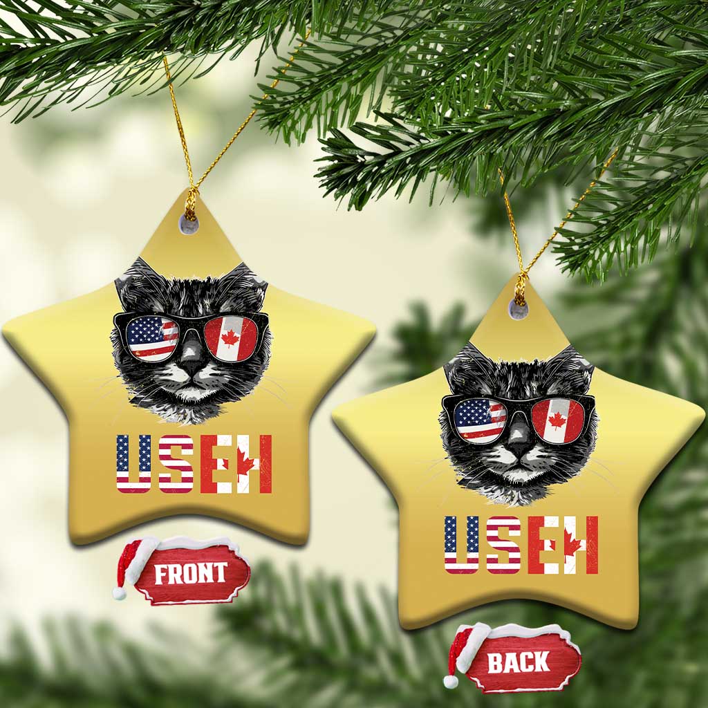 Cool American Canadan Cat Christmas Ornament US EH American Canada Flag Funny TS02