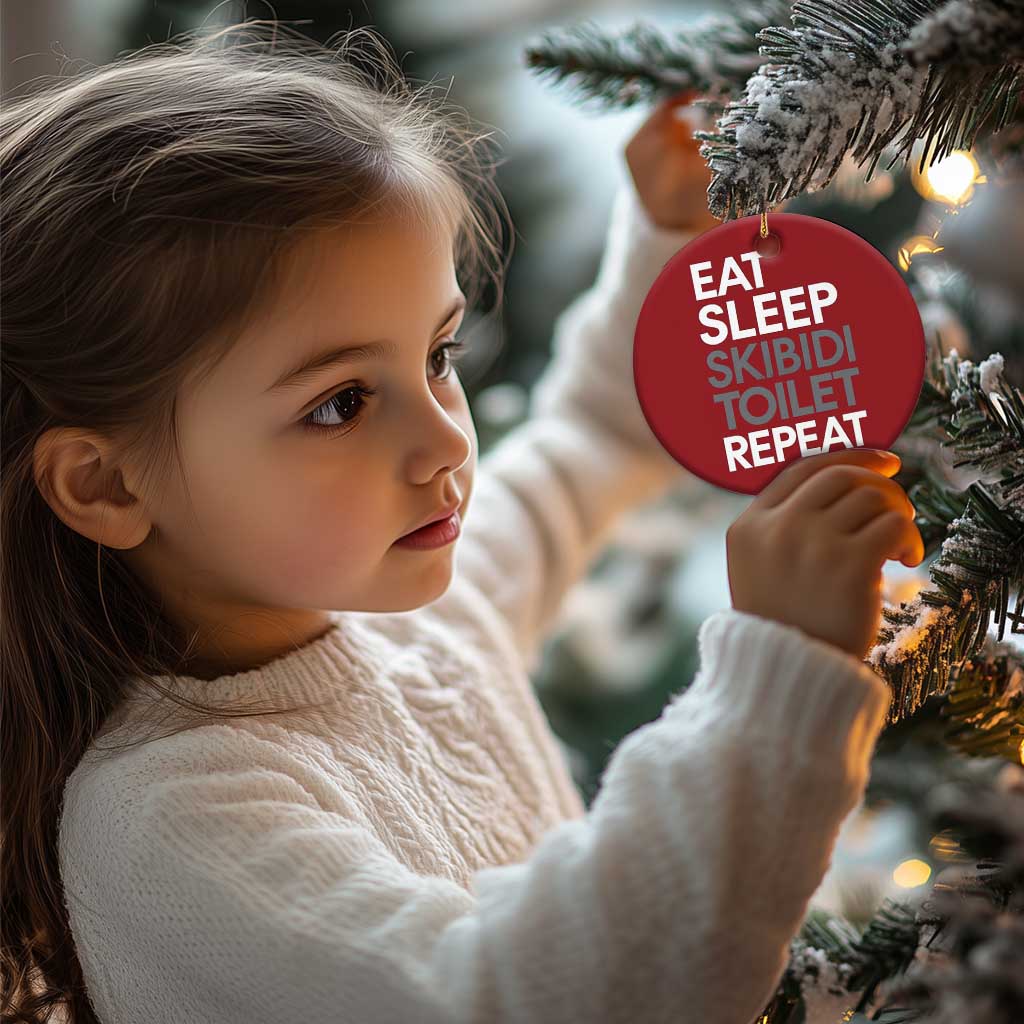 Eat Sleep Skibidi Toilet Repeat Christmas Ornament Funny Gen Alpha Slang TS02
