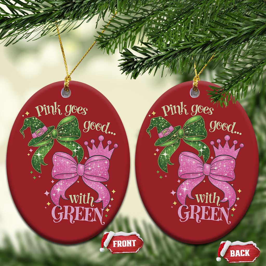 Green and Pink Coquette Bow Christmas Ornament Pink Goes Good With Green TS02