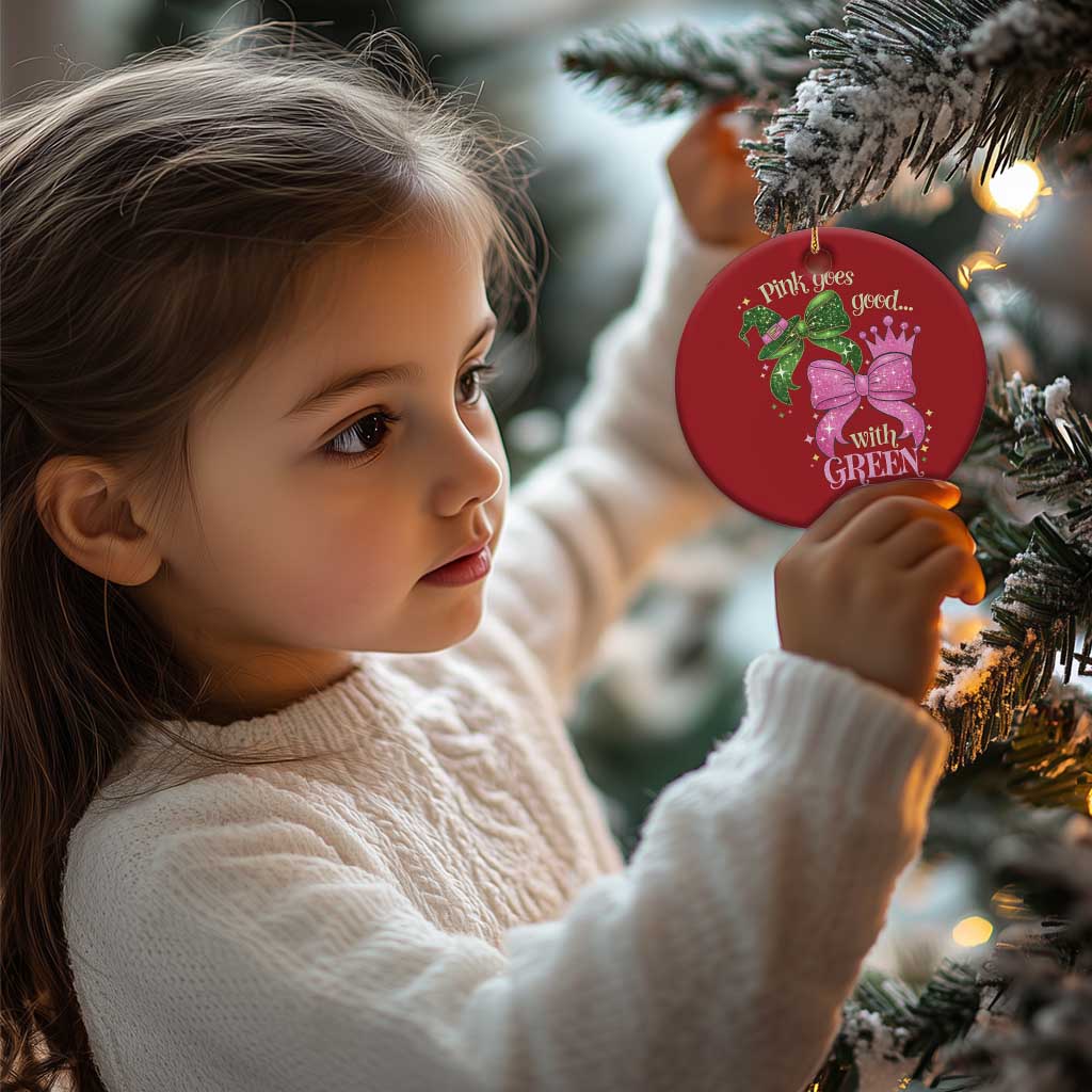 Green and Pink Coquette Bow Christmas Ornament Pink Goes Good With Green TS02