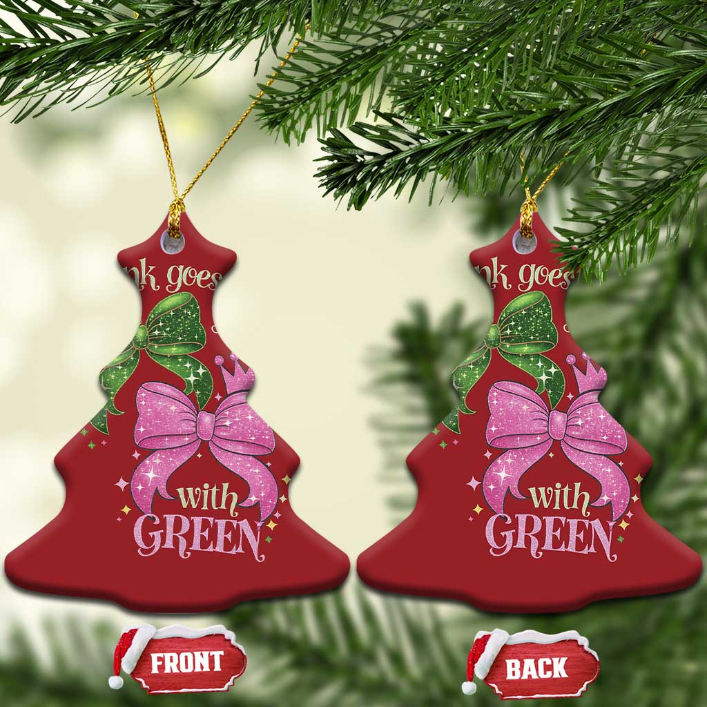 Green and Pink Coquette Bow Christmas Ornament Pink Goes Good With Green TS02