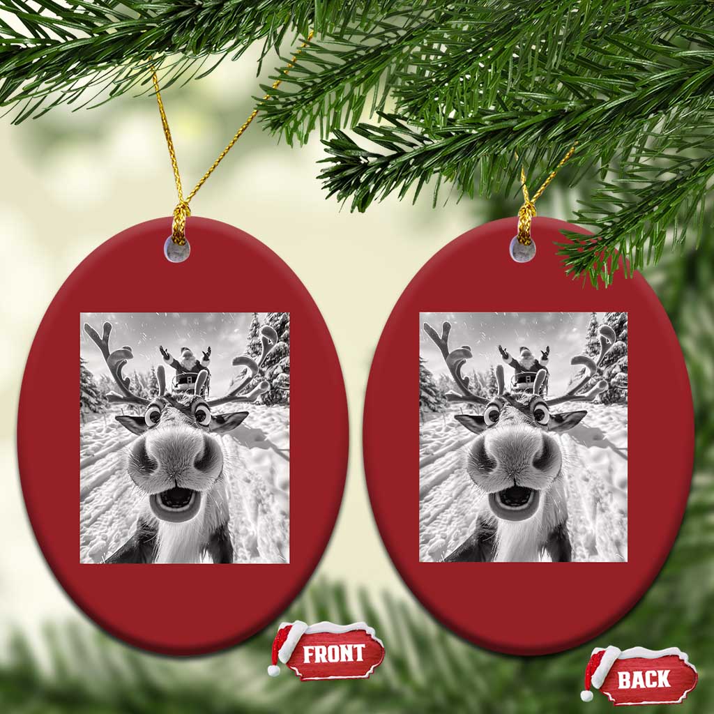 Funny Xmas Reindeer Selfie Christmas Ornament With Santa Xmas Gag Gift TS02