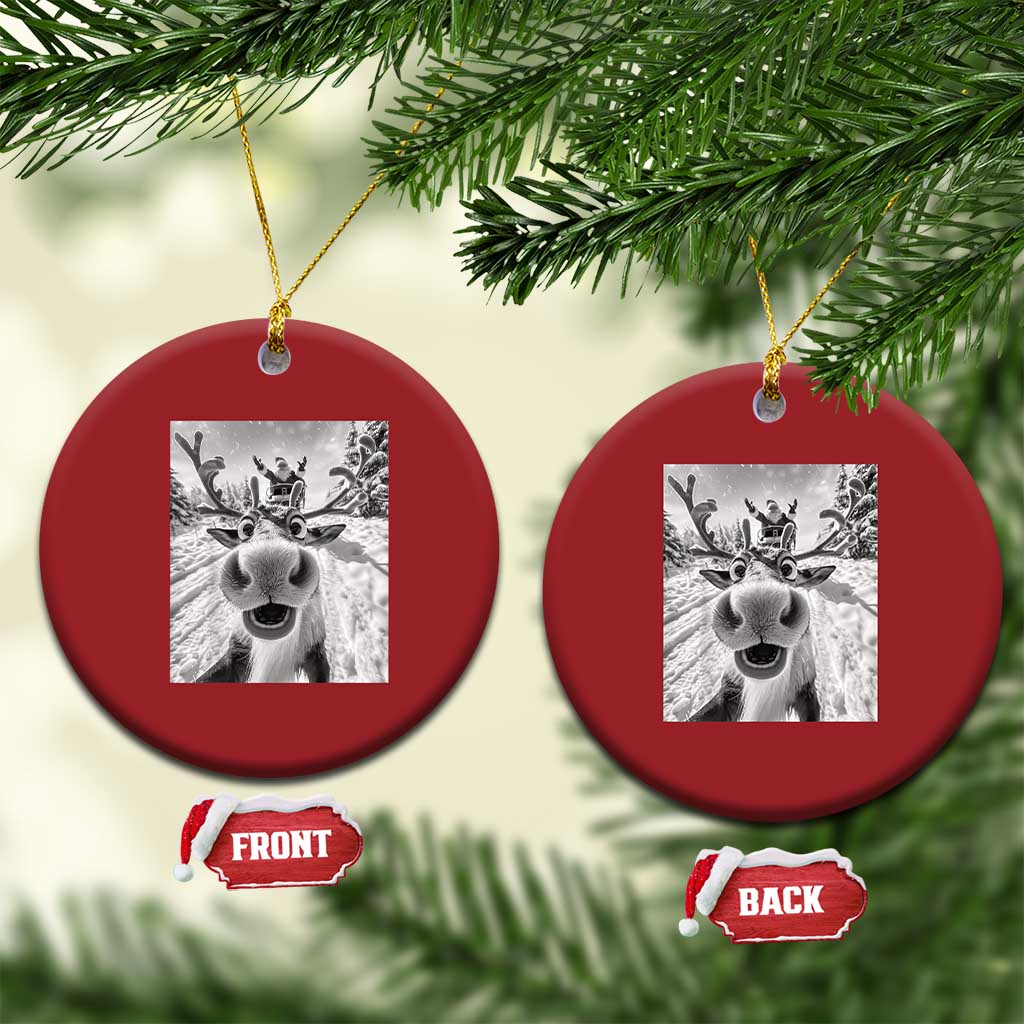 Funny Xmas Reindeer Selfie Christmas Ornament With Santa Xmas Gag Gift TS02