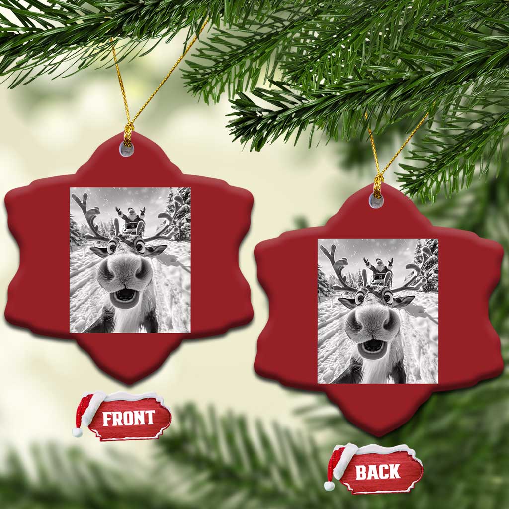 Funny Xmas Reindeer Selfie Christmas Ornament With Santa Xmas Gag Gift TS02