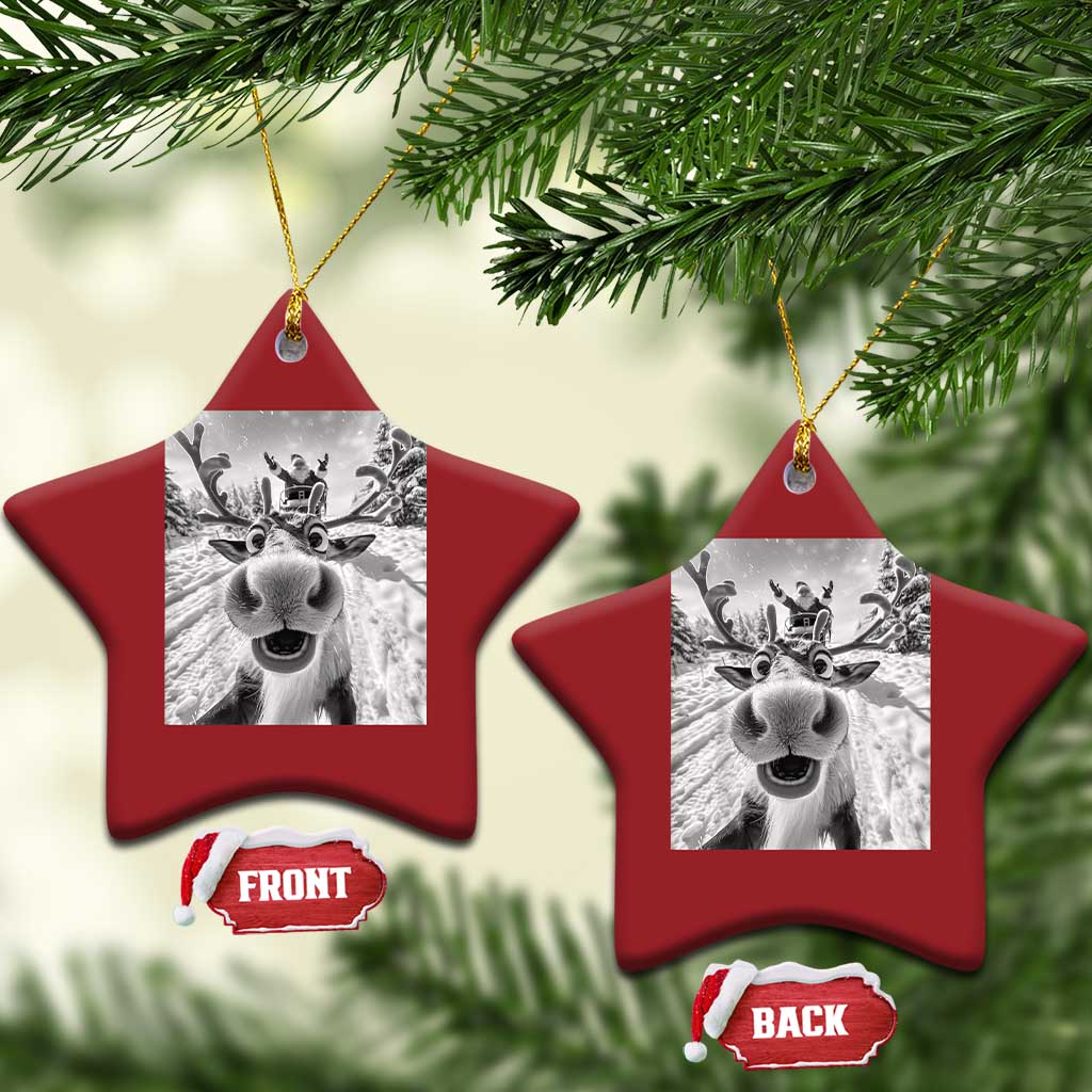 Funny Xmas Reindeer Selfie Christmas Ornament With Santa Xmas Gag Gift TS02