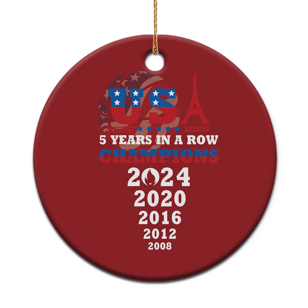 USA American Flag Basketball Christmas Ornament 5 Years In A Row Champions 2024 TS02