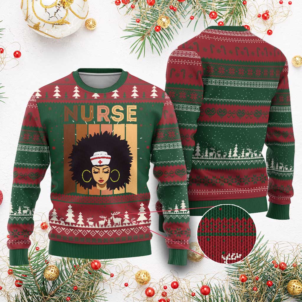 Black Nurse Knit Sweatshirt Magic Afro Melanin RN Woman TS02