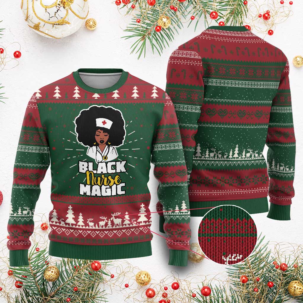 Black Nurse Magic Knit Sweatshirt Afro Melanin RN Nursing Woman TS02