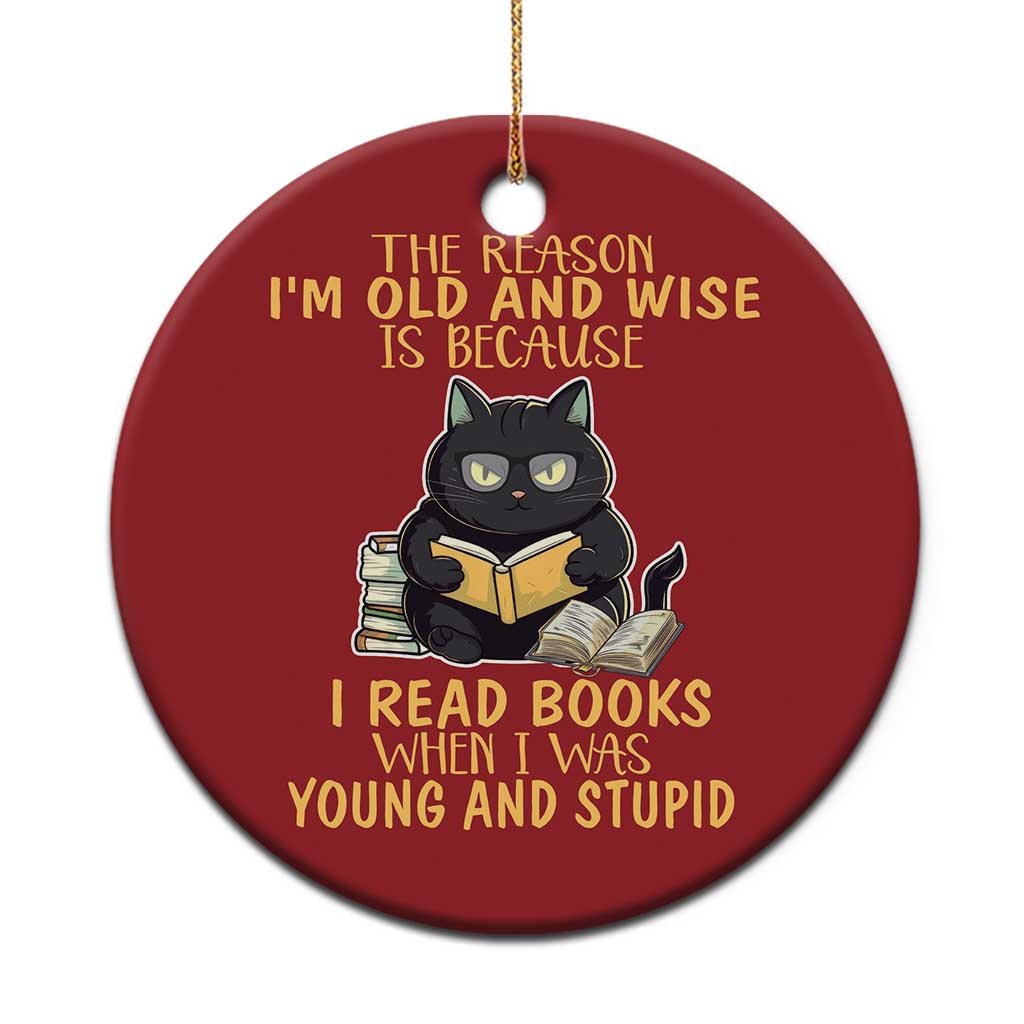Black Cat Reading Christmas Ornament I'm Old And Wise Because I Read Books When I Was Young And Stupid Funny Reading Lover TS02