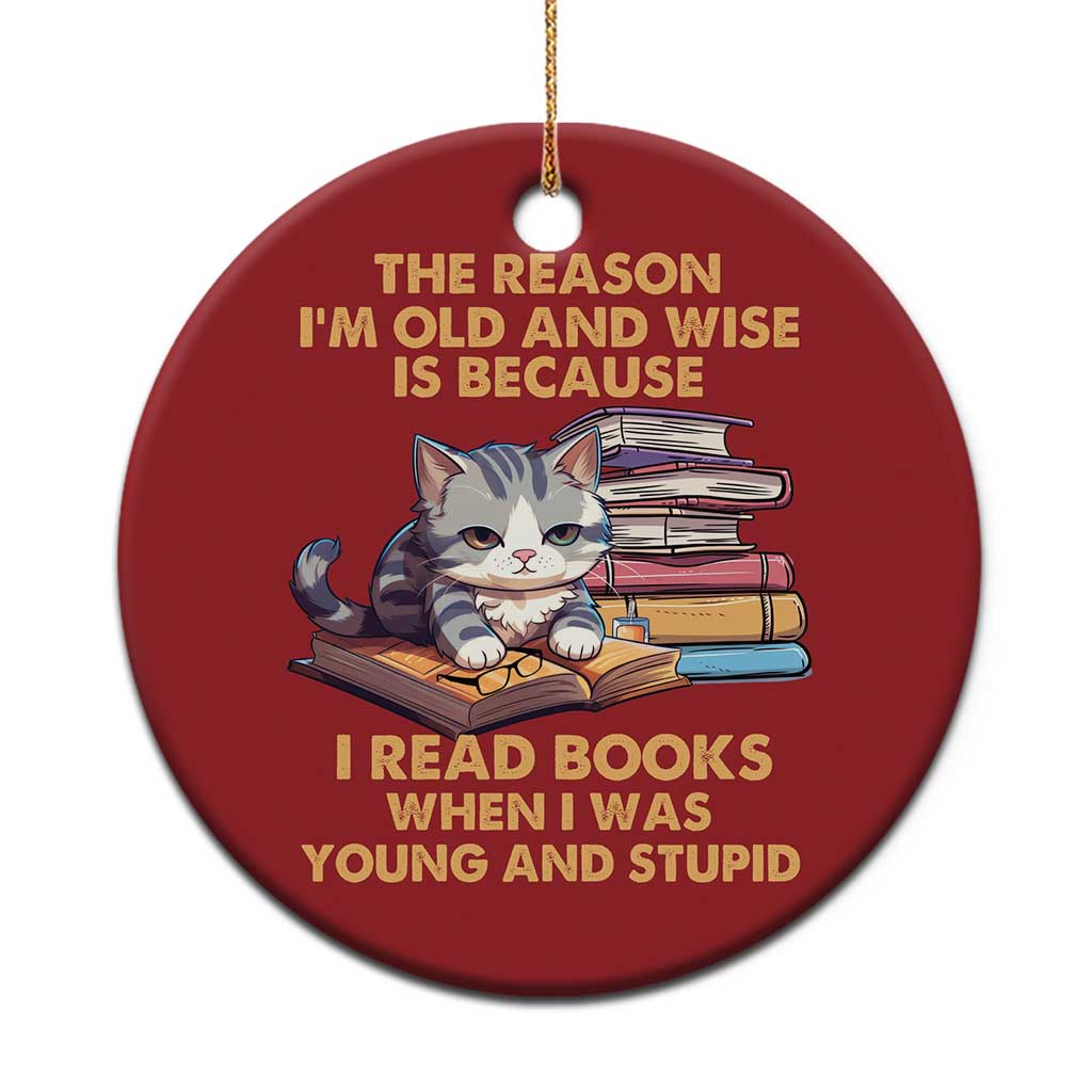 Cat Reading Christmas Ornament I'm Old And Wise Because I Read Books When I Was Young And Stupid Funny Reading Lover TS02