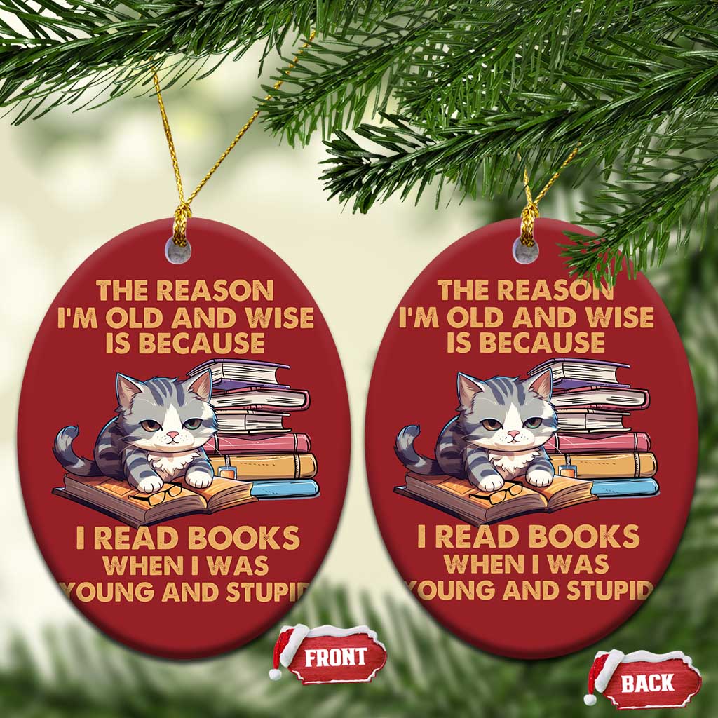 Cat Reading Christmas Ornament I'm Old And Wise Because I Read Books When I Was Young And Stupid Funny Reading Lover TS02