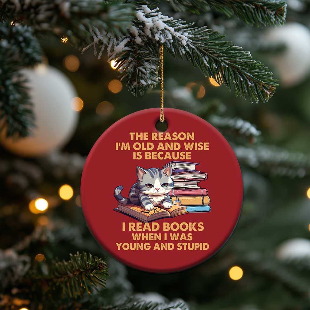 Cat Reading Christmas Ornament I'm Old And Wise Because I Read Books When I Was Young And Stupid Funny Reading Lover TS02