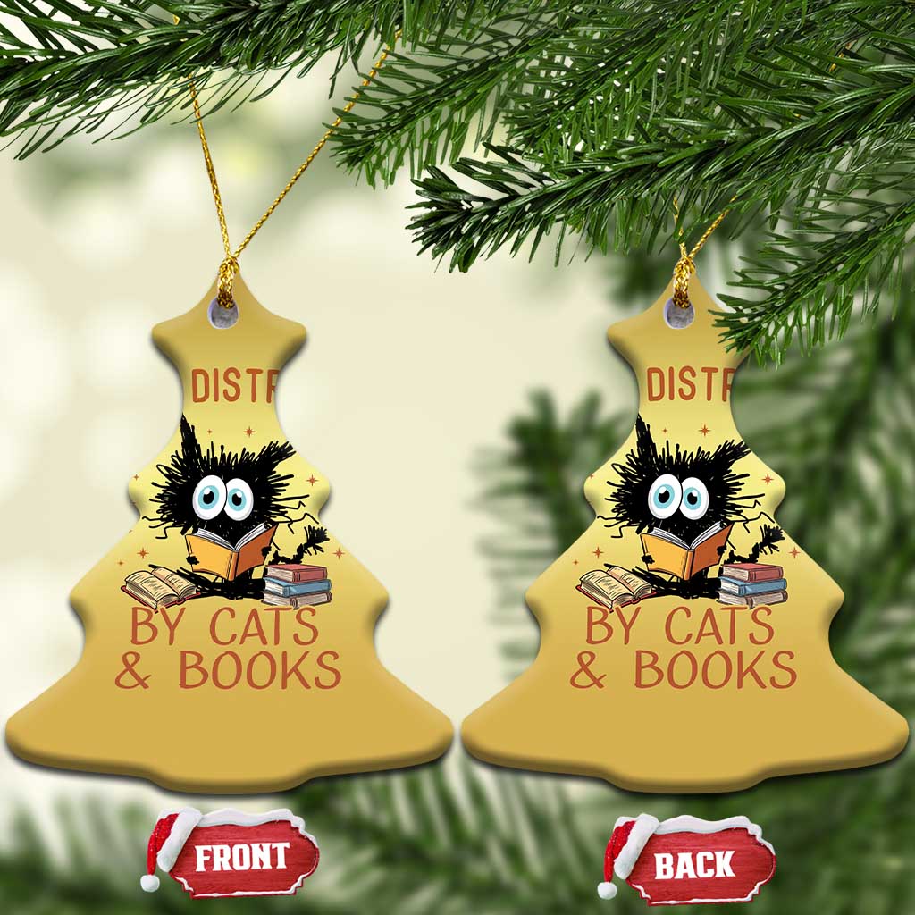 Cat and Book Lover Christmas Ornament Easily Distracted By Cats And Books Funny Black Cat Meme TS02