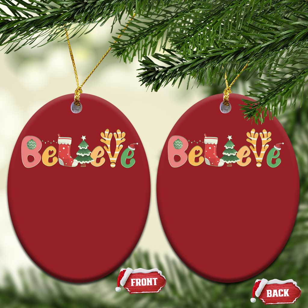 Believe Xmas Christmas Ornament Santa Claus Reindeer Candy Cane Groovy Xmas TS02