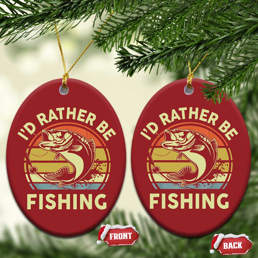 Funny Bass Fishing Christmas Ornament I'd Rather Be Fishing Retro Vintage TS02
