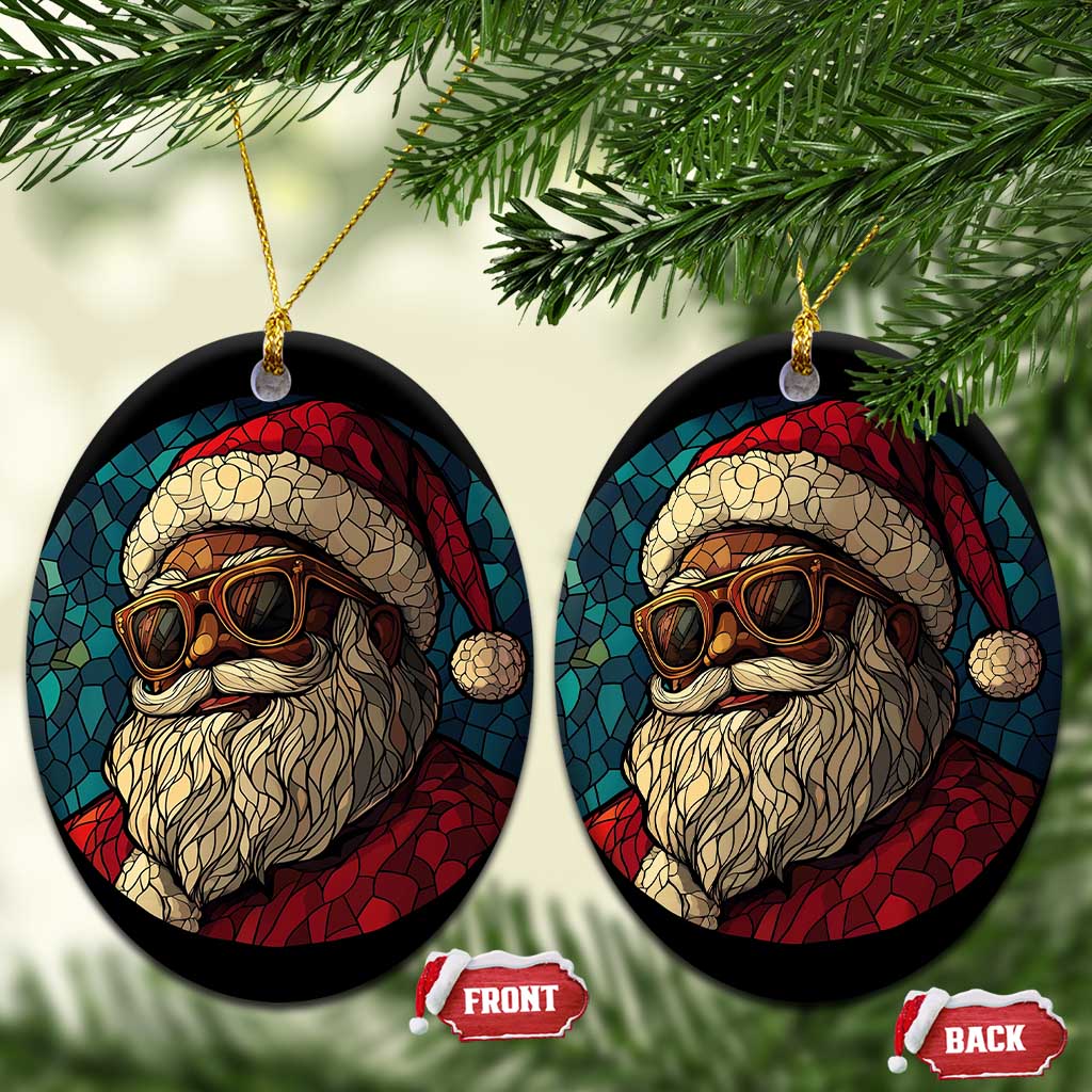 Cool African American Santa Stained Glass Effect Printed Christmas Ornament Melanin Claus Festive Xmas Tree Decor TS02