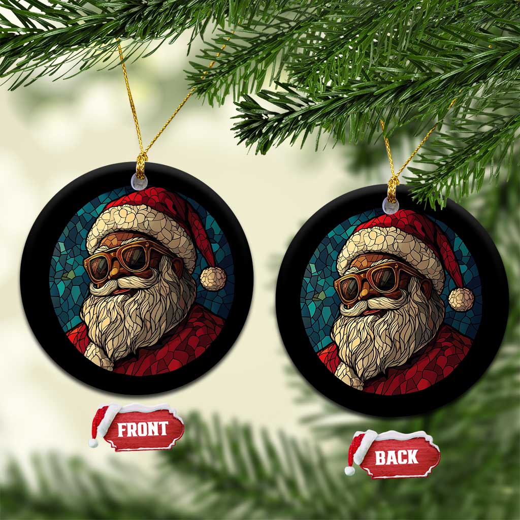 Cool African American Santa Stained Glass Effect Printed Christmas Ornament Melanin Claus Festive Xmas Tree Decor TS02