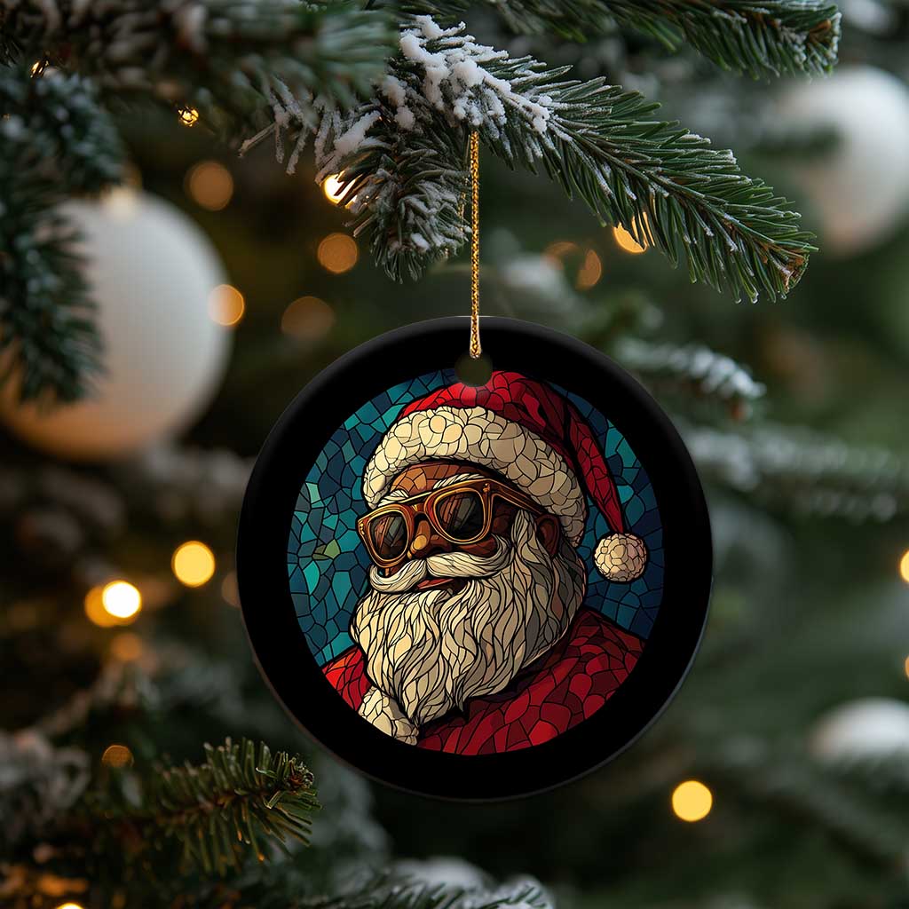 Cool African American Santa Stained Glass Effect Printed Christmas Ornament Melanin Claus Festive Xmas Tree Decor TS02