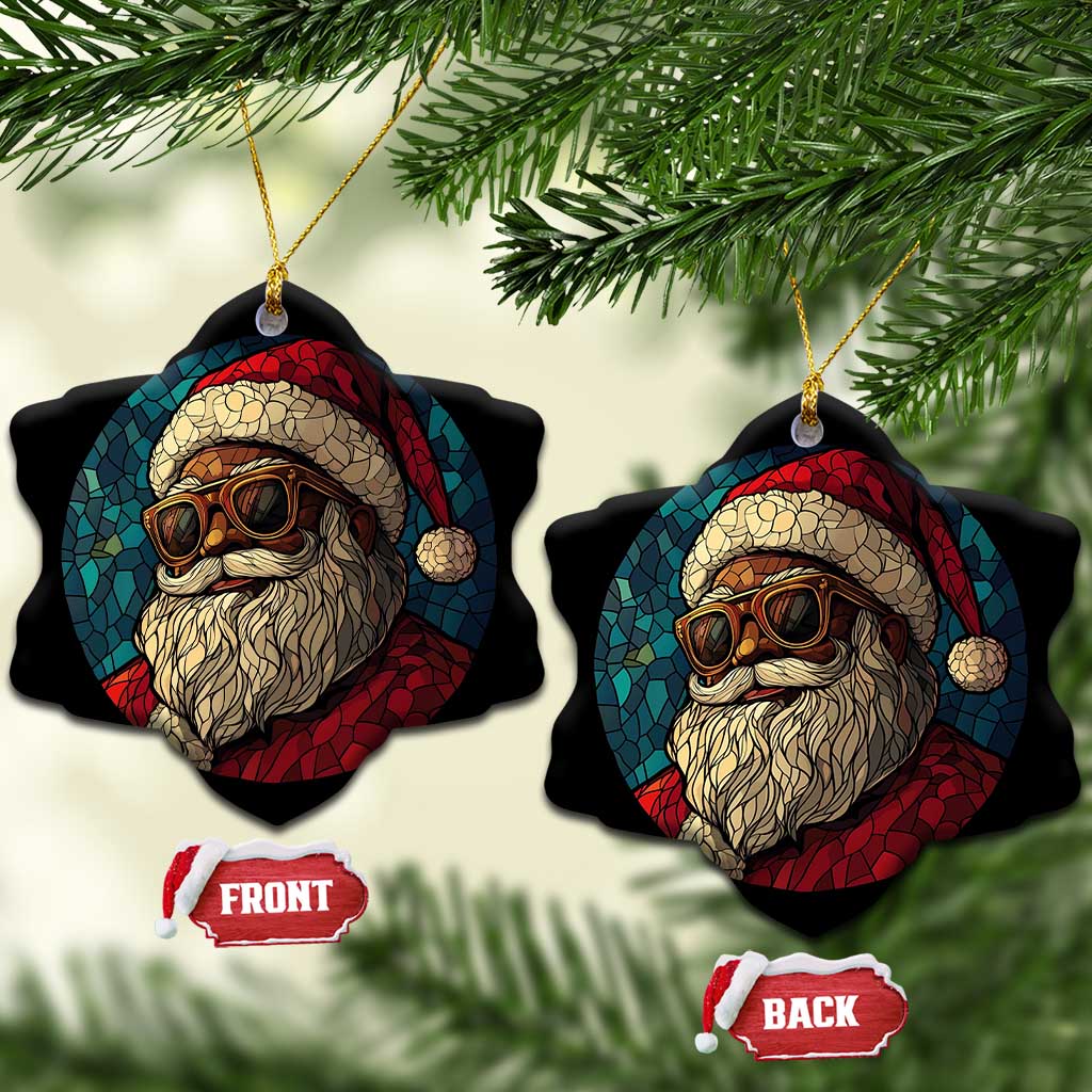 Cool African American Santa Stained Glass Effect Printed Christmas Ornament Melanin Claus Festive Xmas Tree Decor TS02