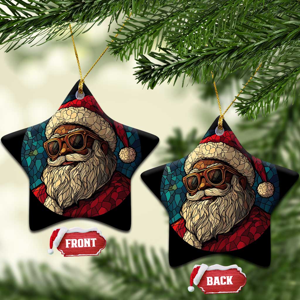 Cool African American Santa Stained Glass Effect Printed Christmas Ornament Melanin Claus Festive Xmas Tree Decor TS02