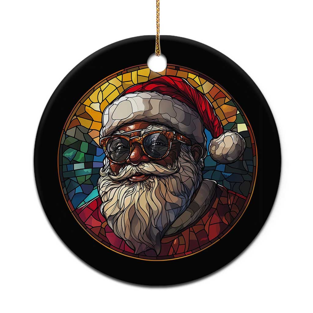 African American Santa Stained Glass Effect Printed Christmas Ornament Melanin Claus Festive Xmas Tree Decor TS02