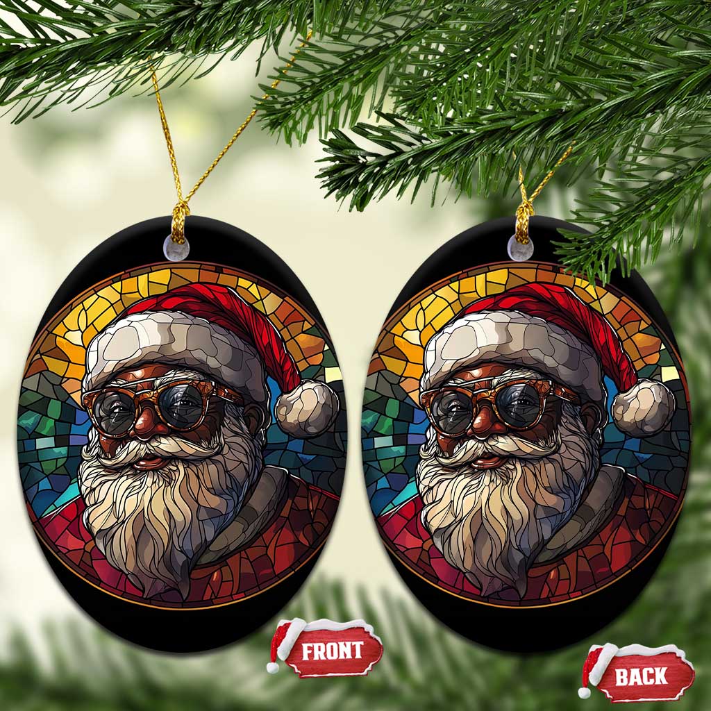 African American Santa Stained Glass Effect Printed Christmas Ornament Melanin Claus Festive Xmas Tree Decor TS02