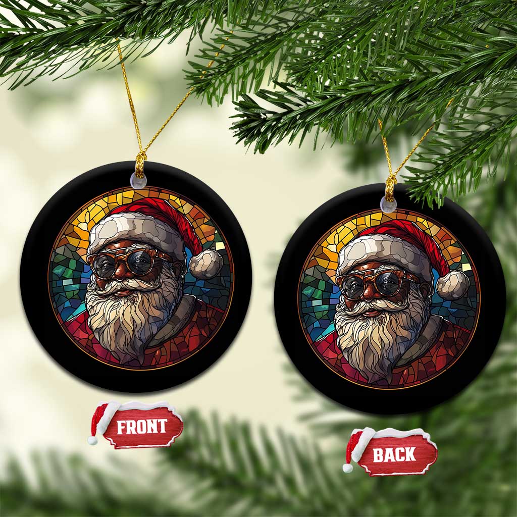 African American Santa Stained Glass Effect Printed Christmas Ornament Melanin Claus Festive Xmas Tree Decor TS02