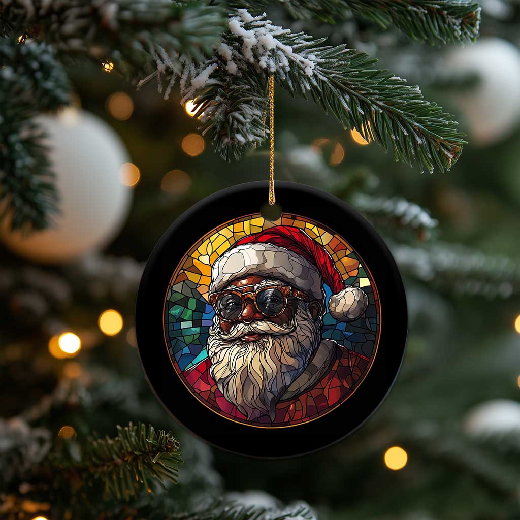 African American Santa Stained Glass Effect Printed Christmas Ornament Melanin Claus Festive Xmas Tree Decor TS02