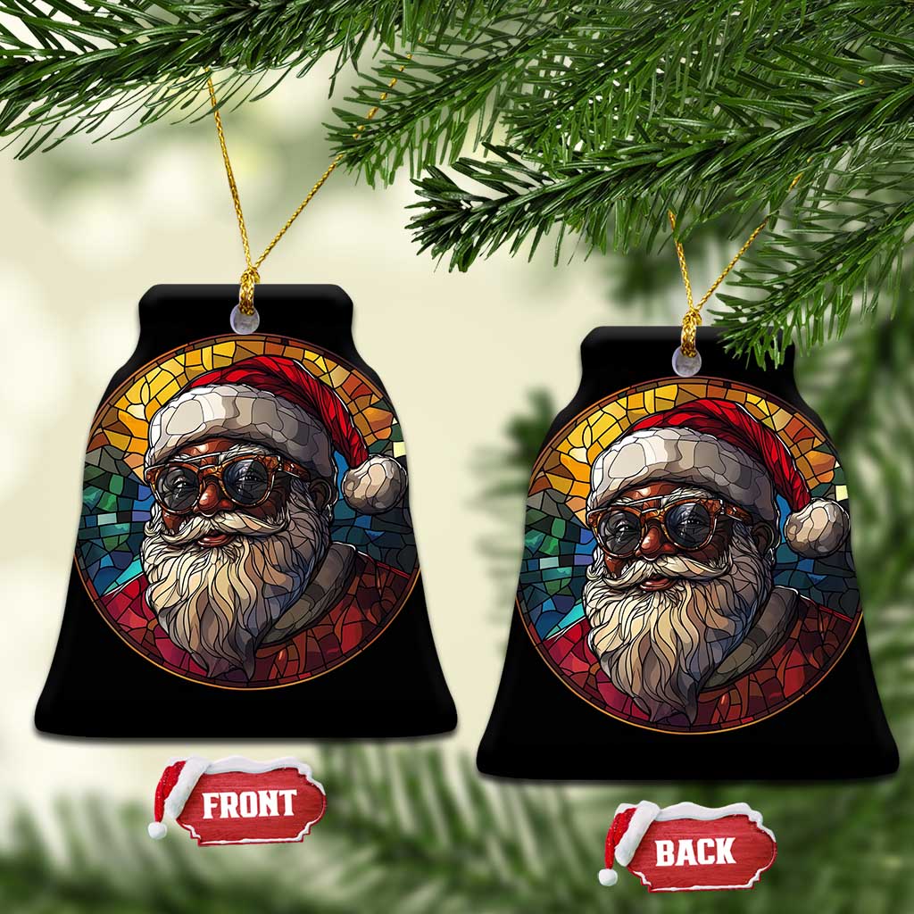 African American Santa Stained Glass Effect Printed Christmas Ornament Melanin Claus Festive Xmas Tree Decor TS02