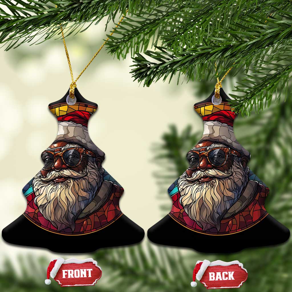 African American Santa Stained Glass Effect Printed Christmas Ornament Melanin Claus Festive Xmas Tree Decor TS02