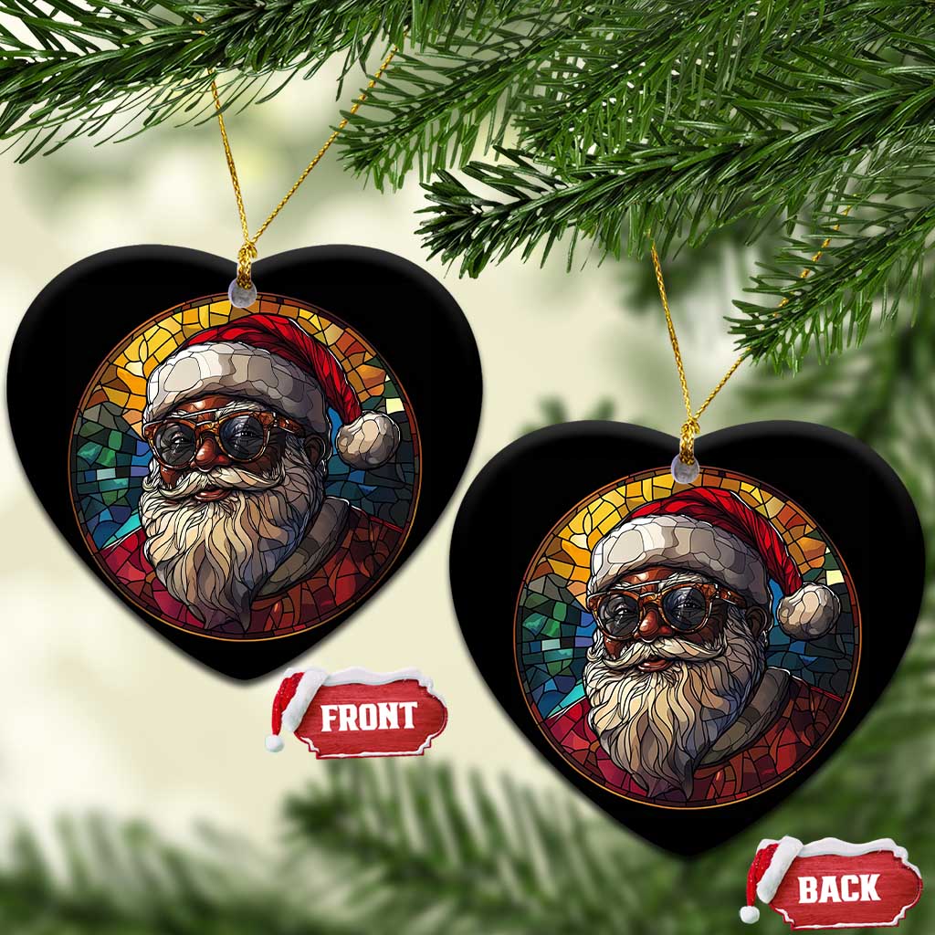 African American Santa Stained Glass Effect Printed Christmas Ornament Melanin Claus Festive Xmas Tree Decor TS02