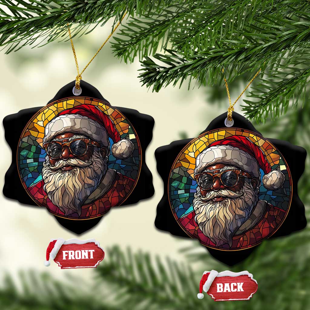 African American Santa Stained Glass Effect Printed Christmas Ornament Melanin Claus Festive Xmas Tree Decor TS02