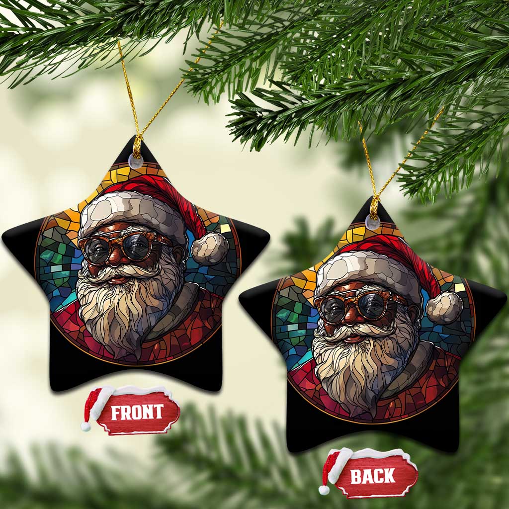 African American Santa Stained Glass Effect Printed Christmas Ornament Melanin Claus Festive Xmas Tree Decor TS02