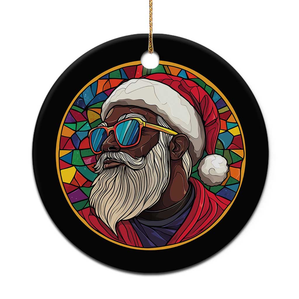 Cool African American Santa Stained Glass Effect Printed Christmas Ornament Melanin Claus Festive Xmas Tree TS02