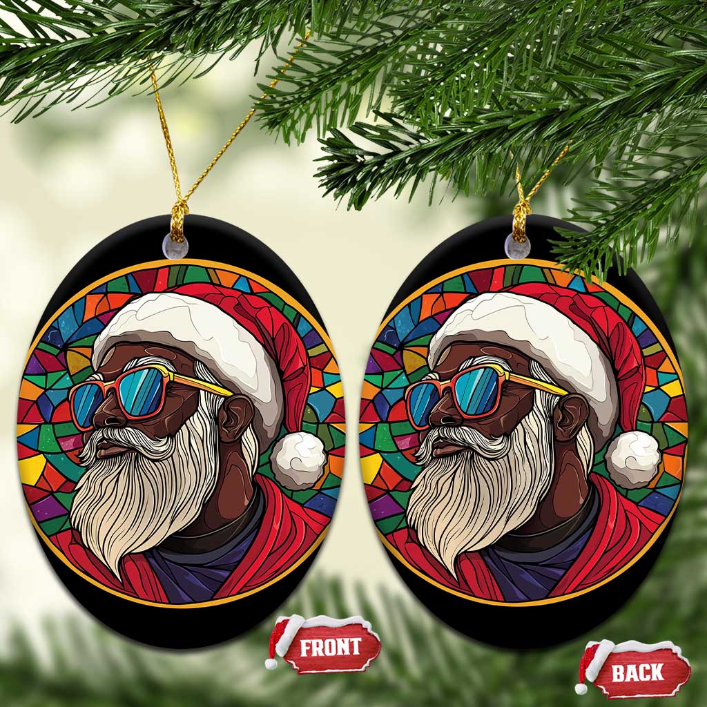 Cool African American Santa Stained Glass Effect Printed Christmas Ornament Melanin Claus Festive Xmas Tree TS02